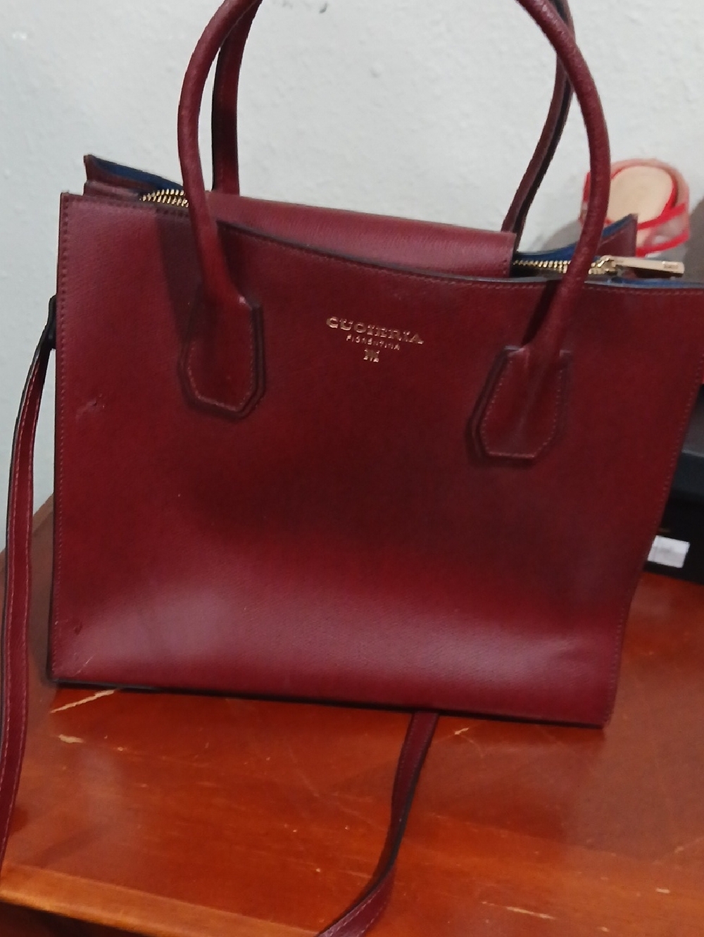 Quo Cherie Wine-Red Leather Satchel with Top Handles